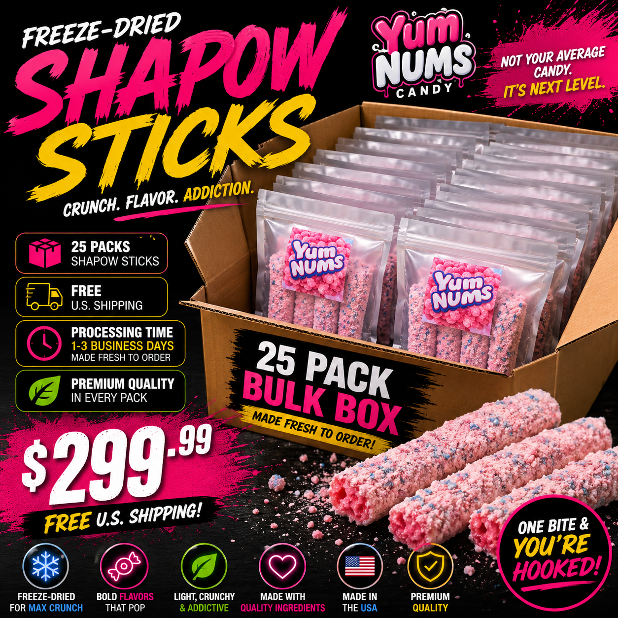 Shapow Sticks™ Freeze-Dried Fruit Roll-Up Candy – 25 Pack Bulk Box